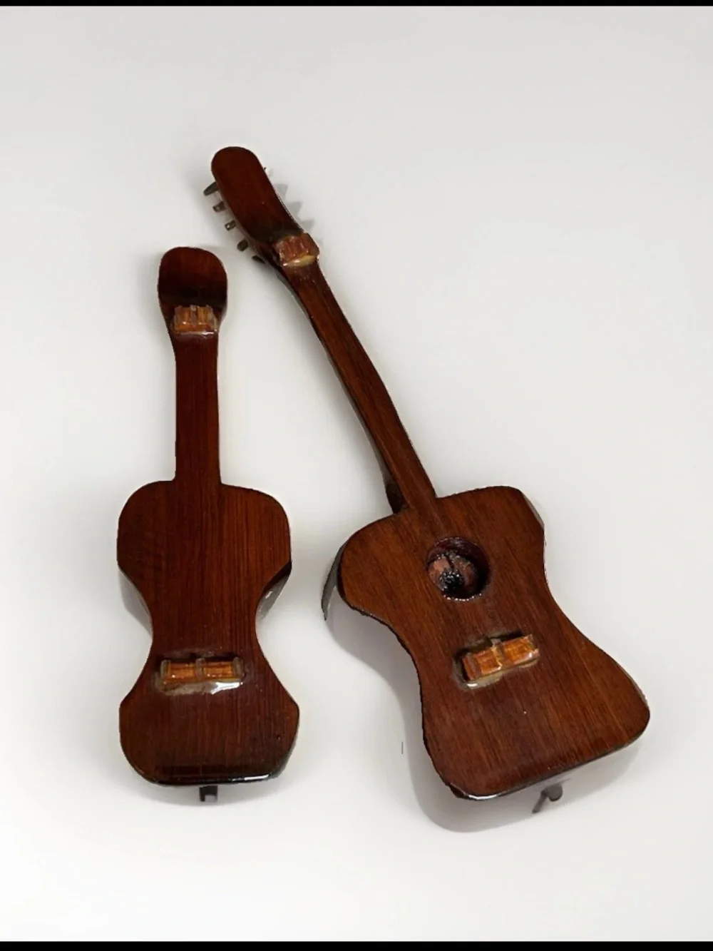 Vintage Miniatures Guitars Lot Of 2 Handcarved Wooden Folk Art
